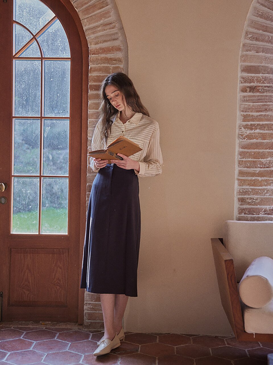 PM_Plated high-waist skirt
