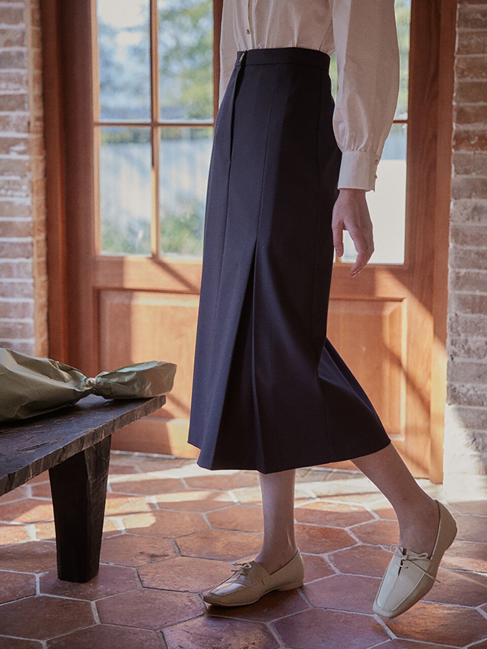 PM_Plated high-waist skirt