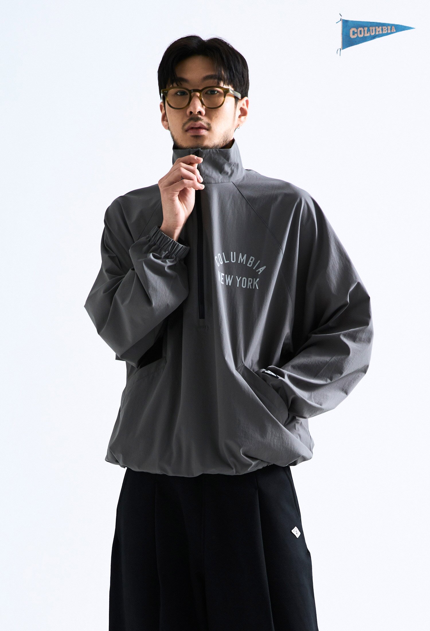 CU NY OVERFIT NYLON ANORAK JACKET 차콜