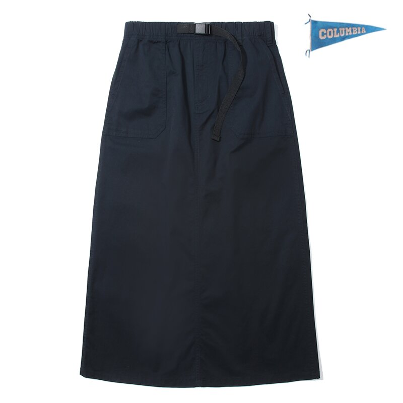 MIL-LABEL BELTED COTTON LONG SKIRT 크라운네이비