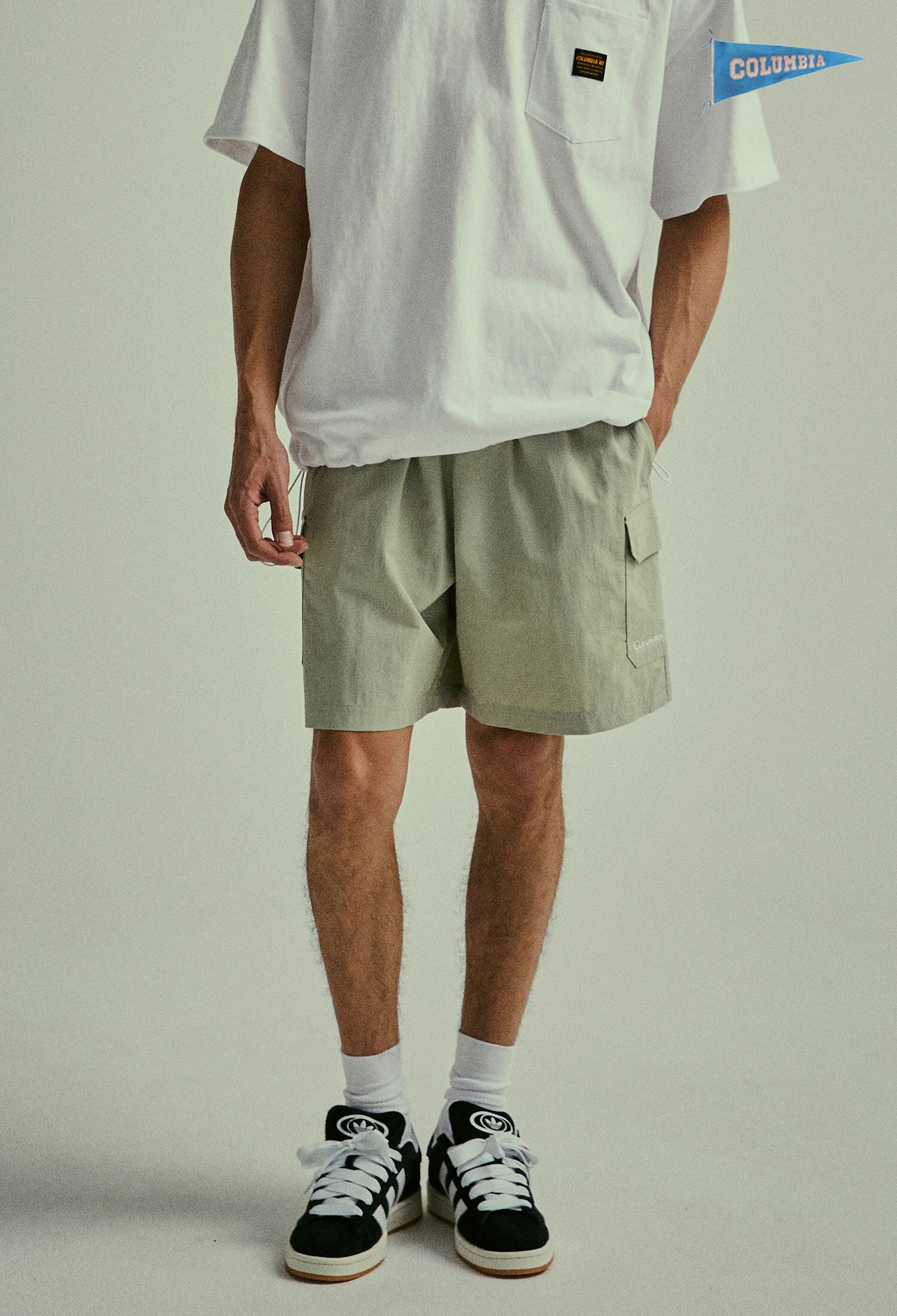 CU SIGNATURE CARGO NYLON SHORTS PANTS 라이트그레이