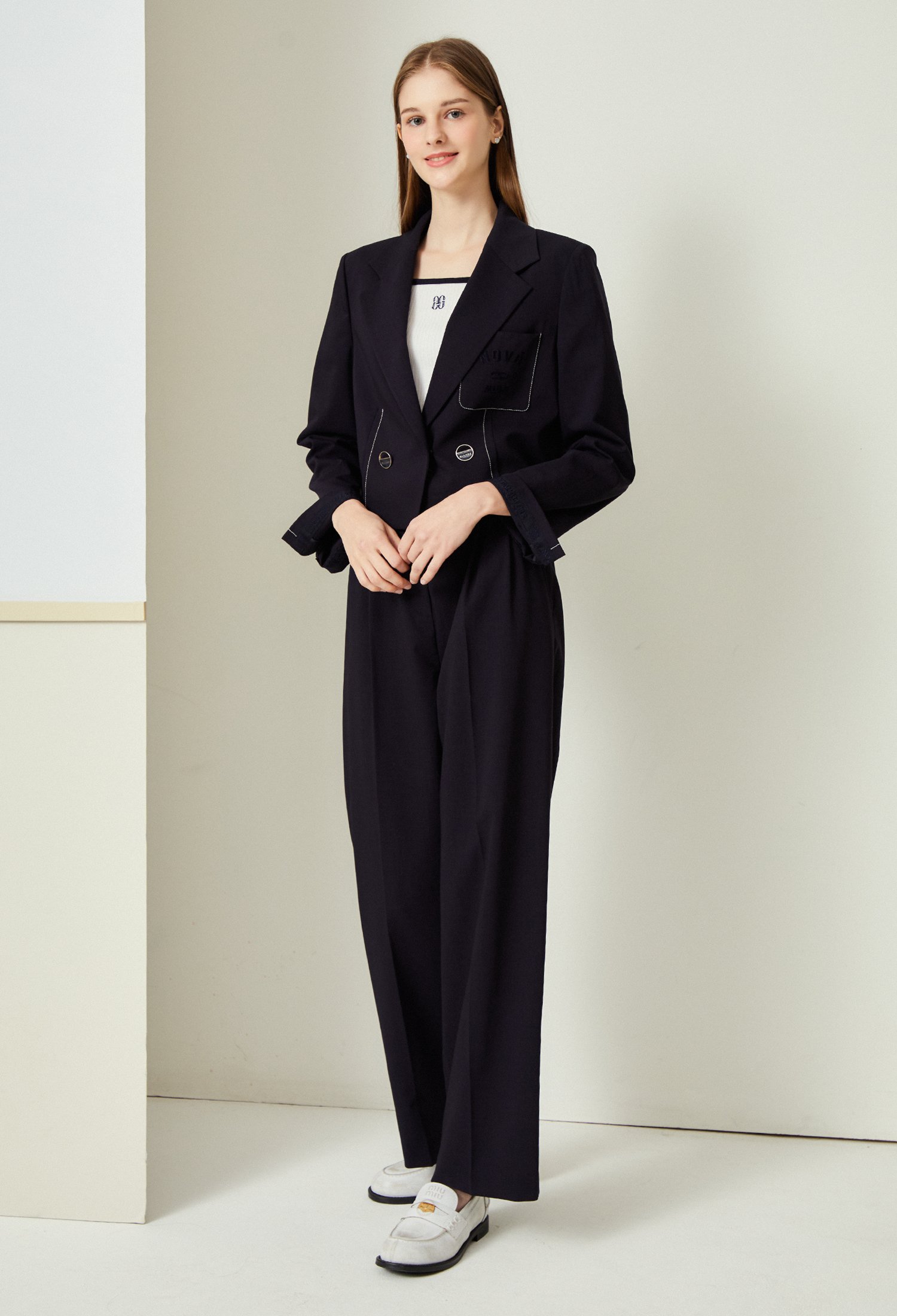 롤업 테이프 스티치 크롭 재킷 (NAVY)