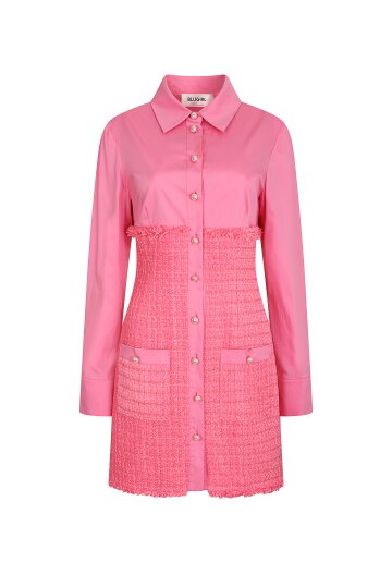 셔츠 배색 트위드 원피스 