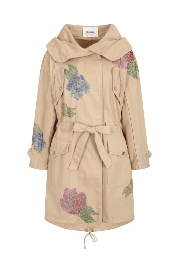 큐빅 장식 코트형 후드 재킷 