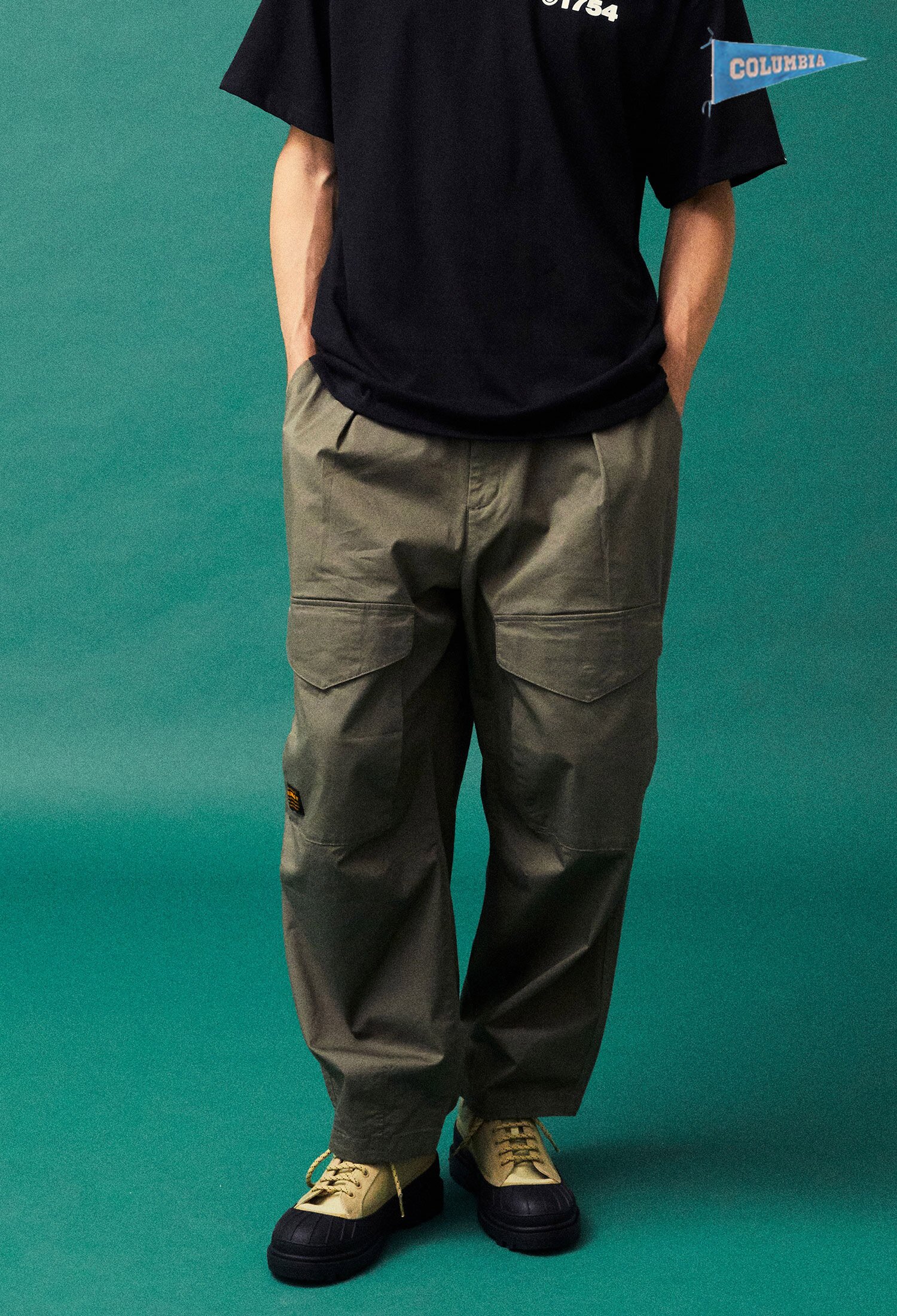 MIL-LABEL POCKET WIDE FIT BALLOON PANTS 카키