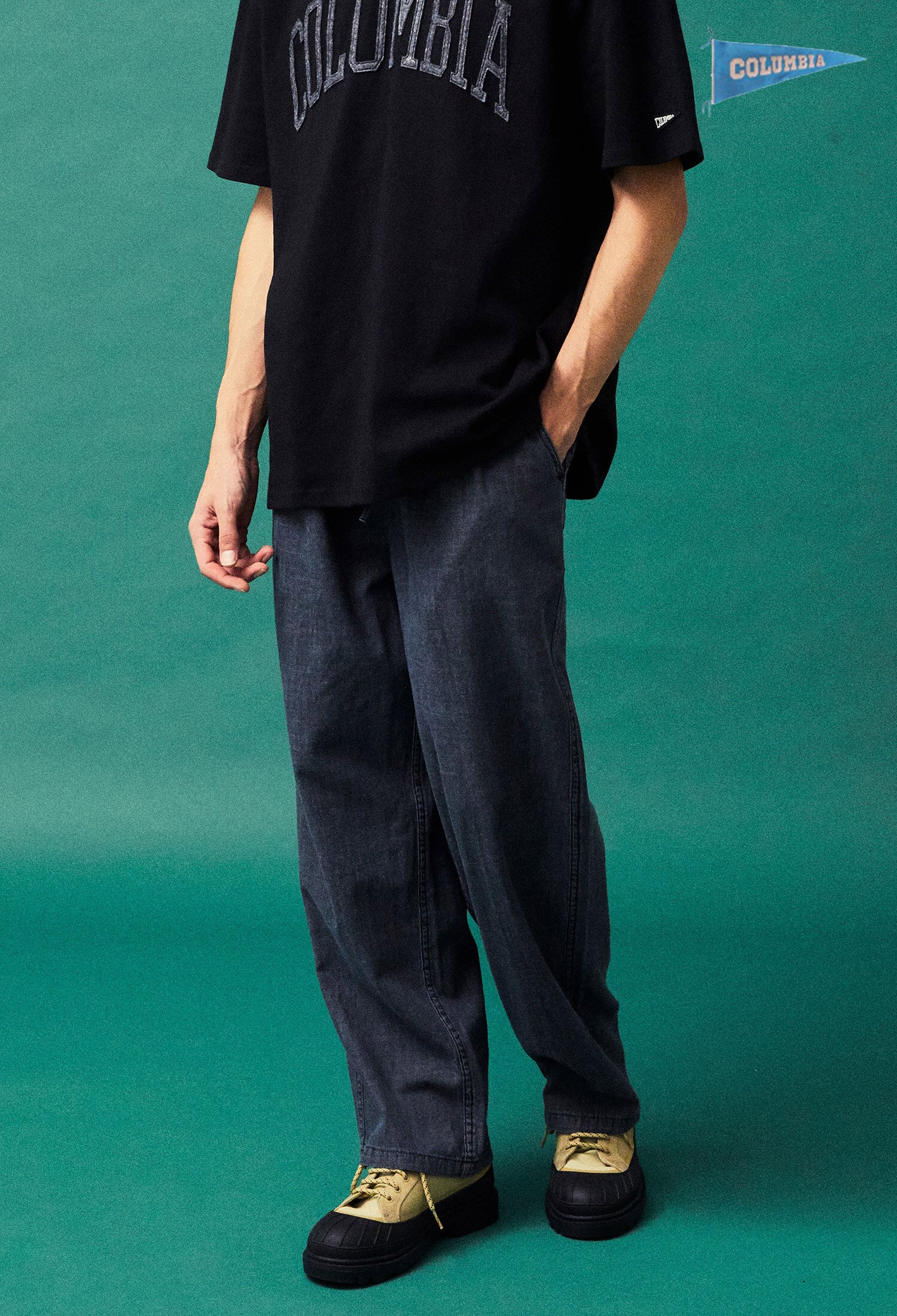 MIL-LABEL PINTUCK DENIM PANTS 블랙데님