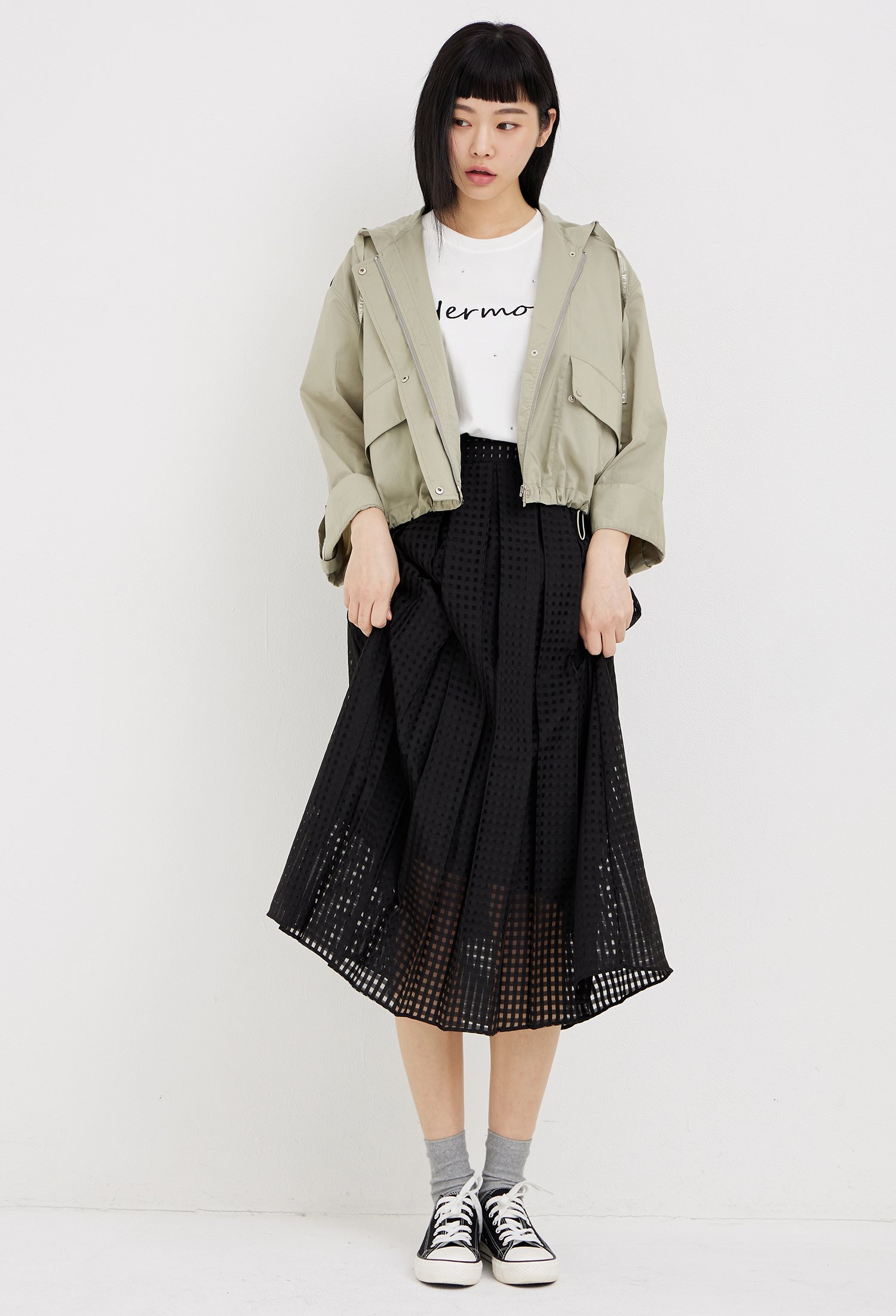 백 밴딩 메시 플리츠 스커트 (BLACK)