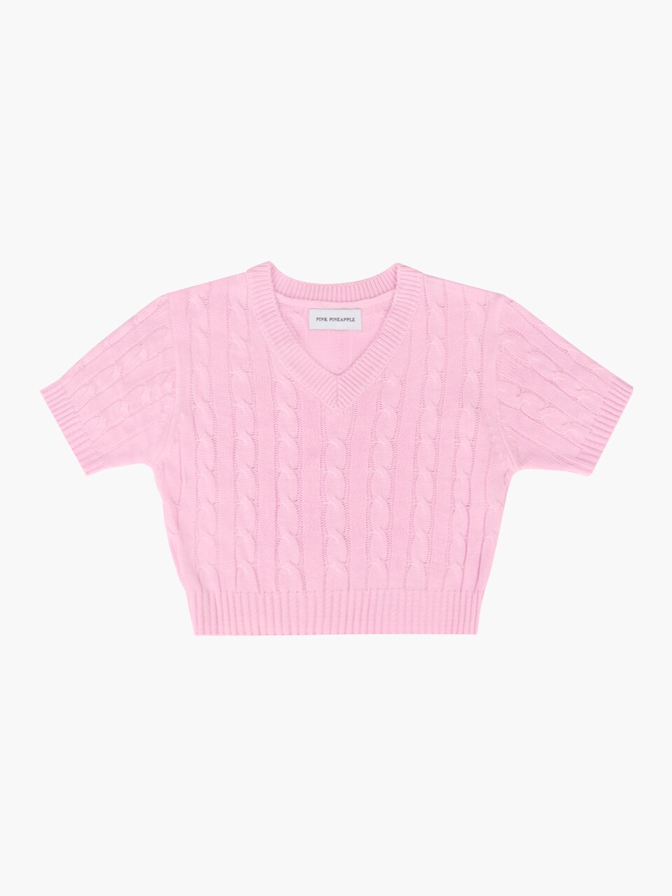 CABLE V.NECK SWEATER_PINK