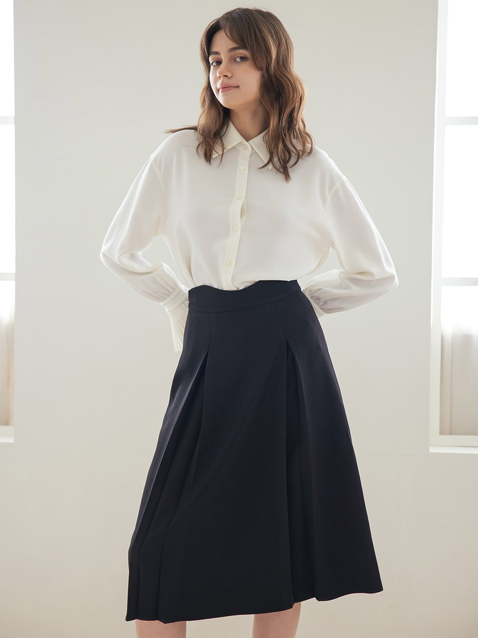 WED_Irregular high-waist skirt_BLACK