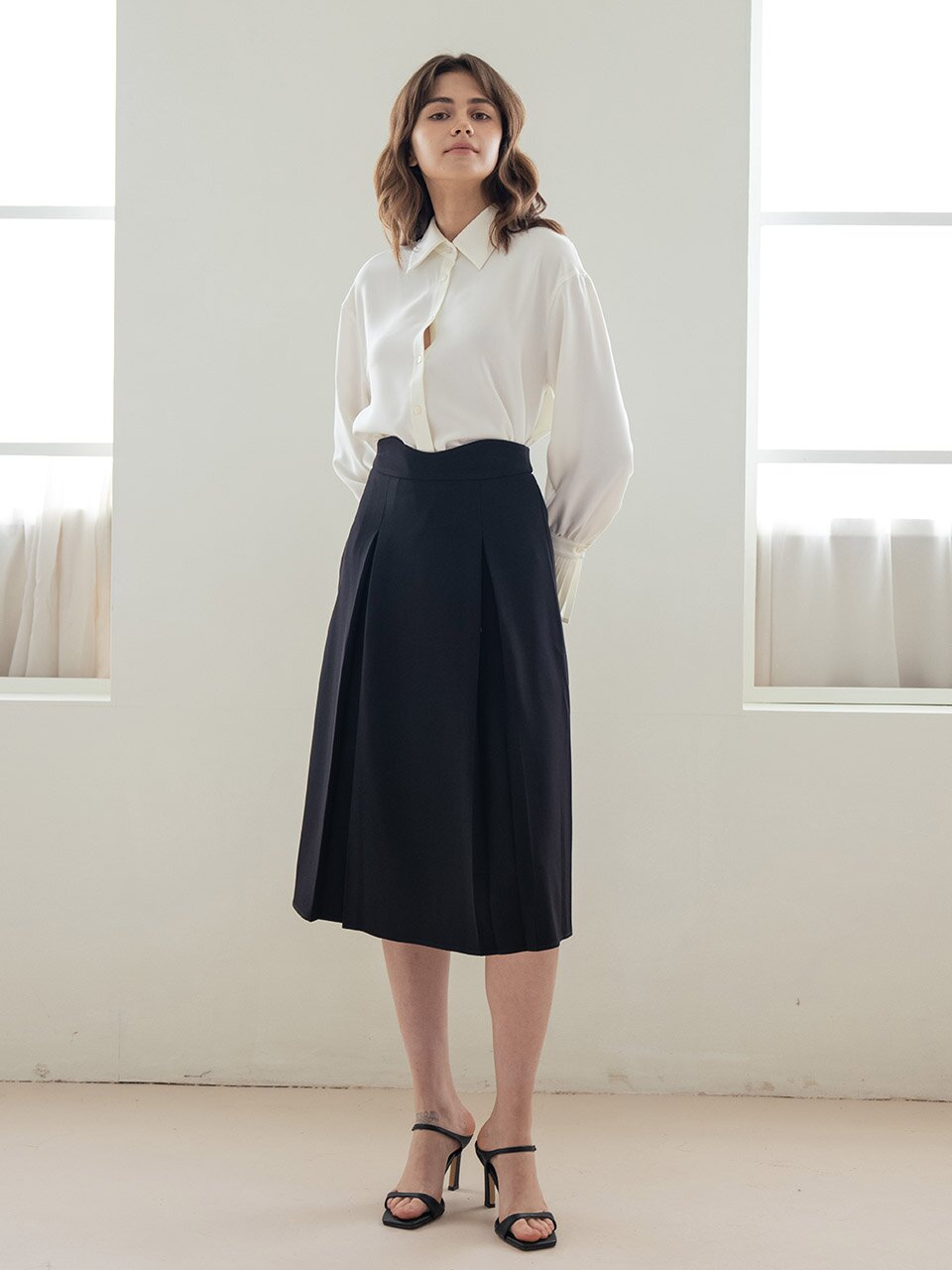 WED_Irregular high-waist skirt_BLACK