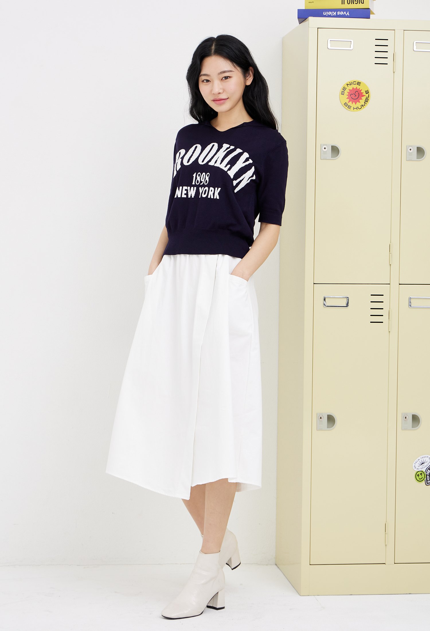 백 밴딩 패치 포켓 코튼 스커트 (WHITE)