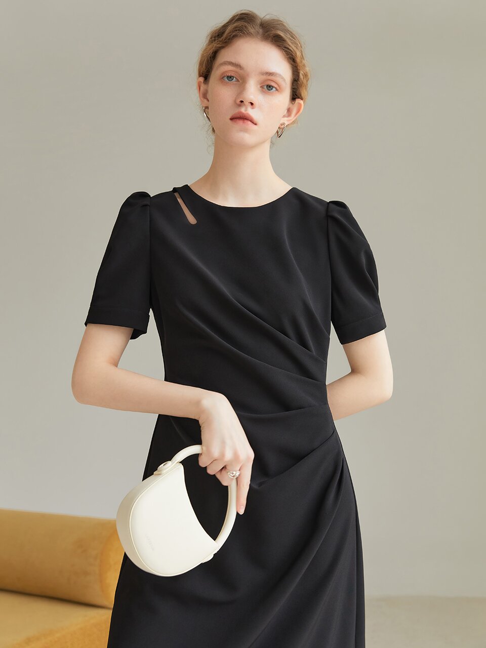 Wendy round neck cut black long dress