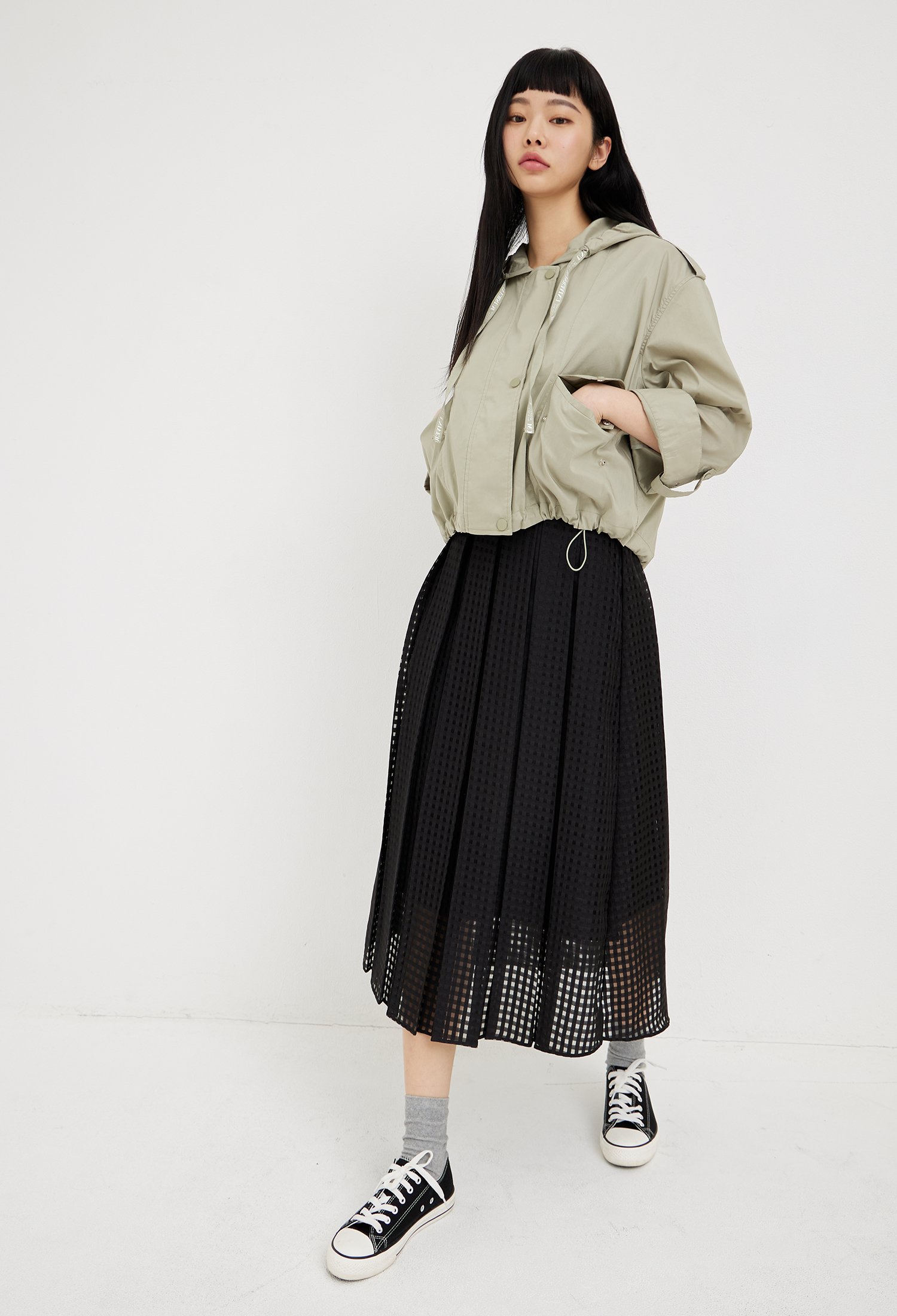 레터링 스트랩 후드 점퍼 (KHAKI)
