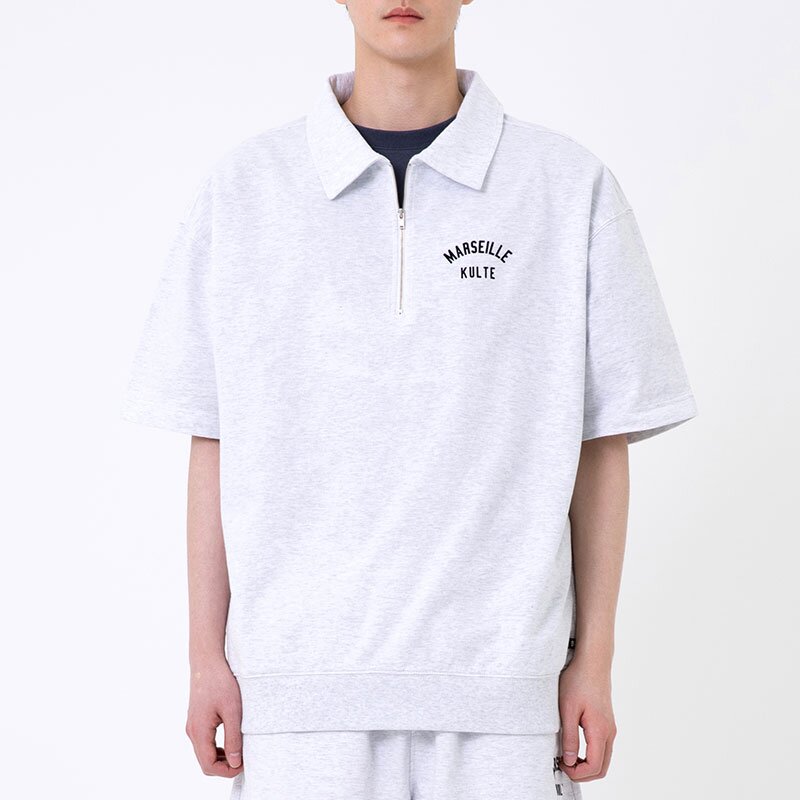 HARF ZIP SHORT SLEEVE CREWNECK 라이트멜란지그레이