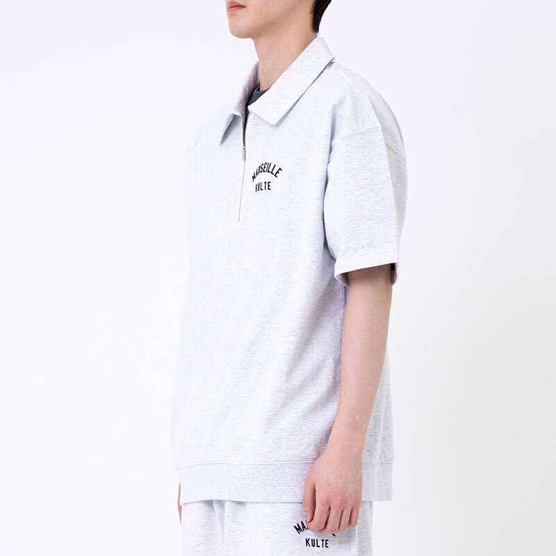 HARF ZIP SHORT SLEEVE CREWNECK 라이트멜란지그레이