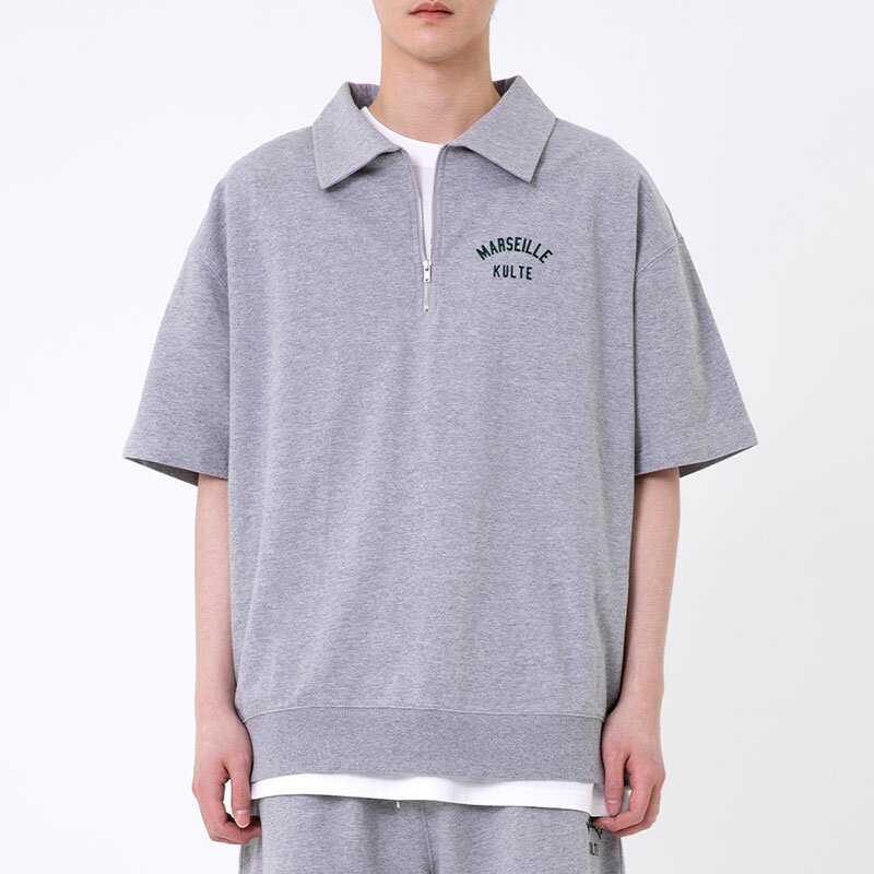 HARF ZIP SHORT SLEEVE CREWNECK 멜란지그레이