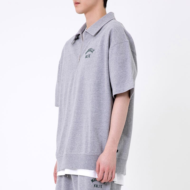 HARF ZIP SHORT SLEEVE CREWNECK 멜란지그레이
