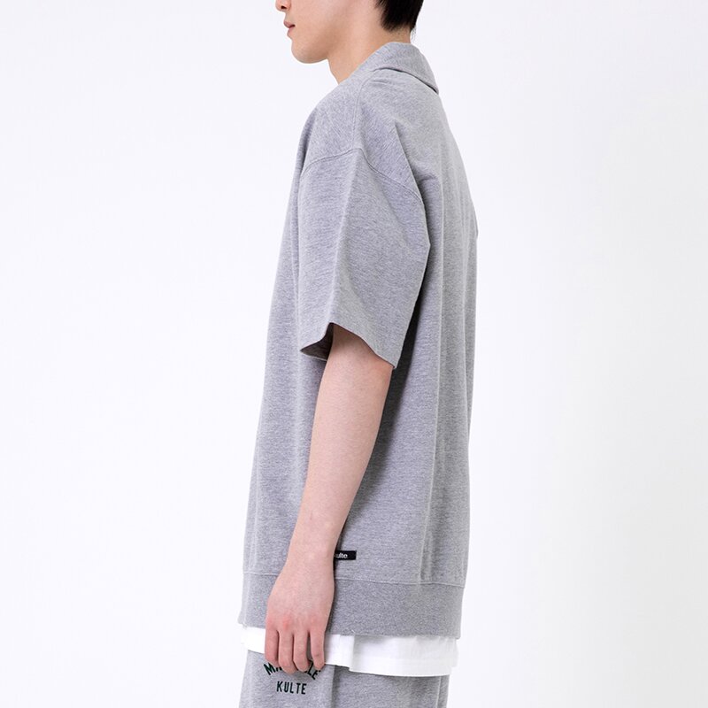 HARF ZIP SHORT SLEEVE CREWNECK 멜란지그레이
