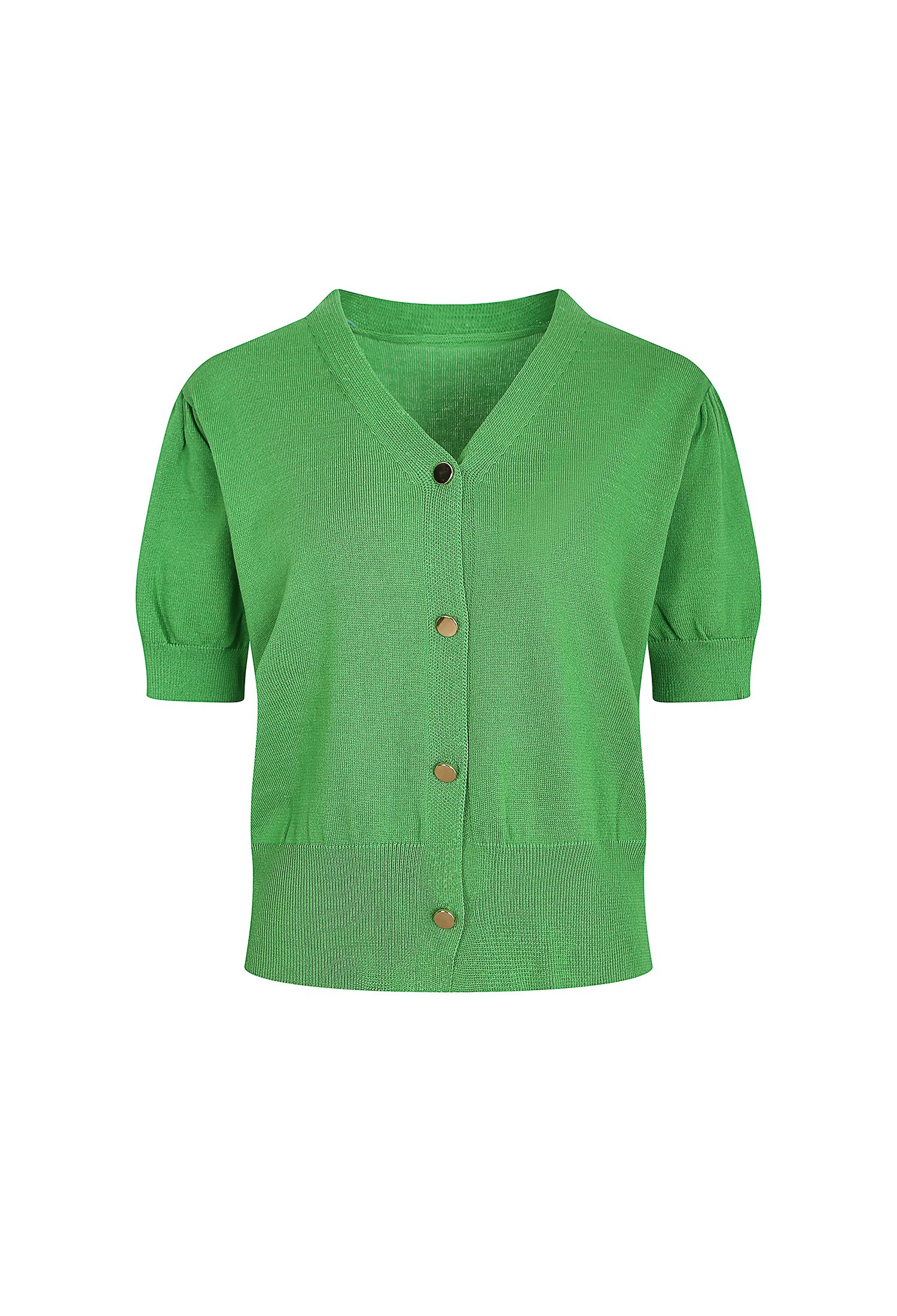 퍼프 브이넥 크롭 가디건 (GREEN)