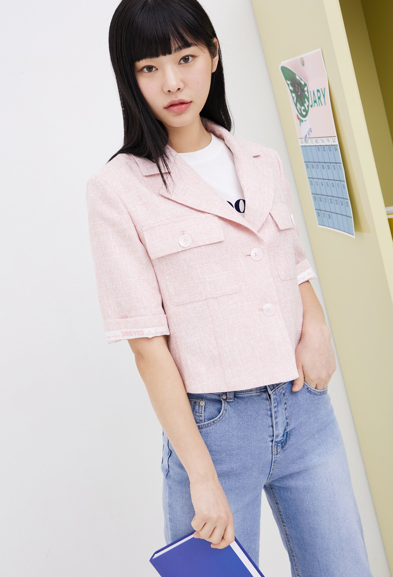 롤업 테이프 크롭 재킷 (PINK)