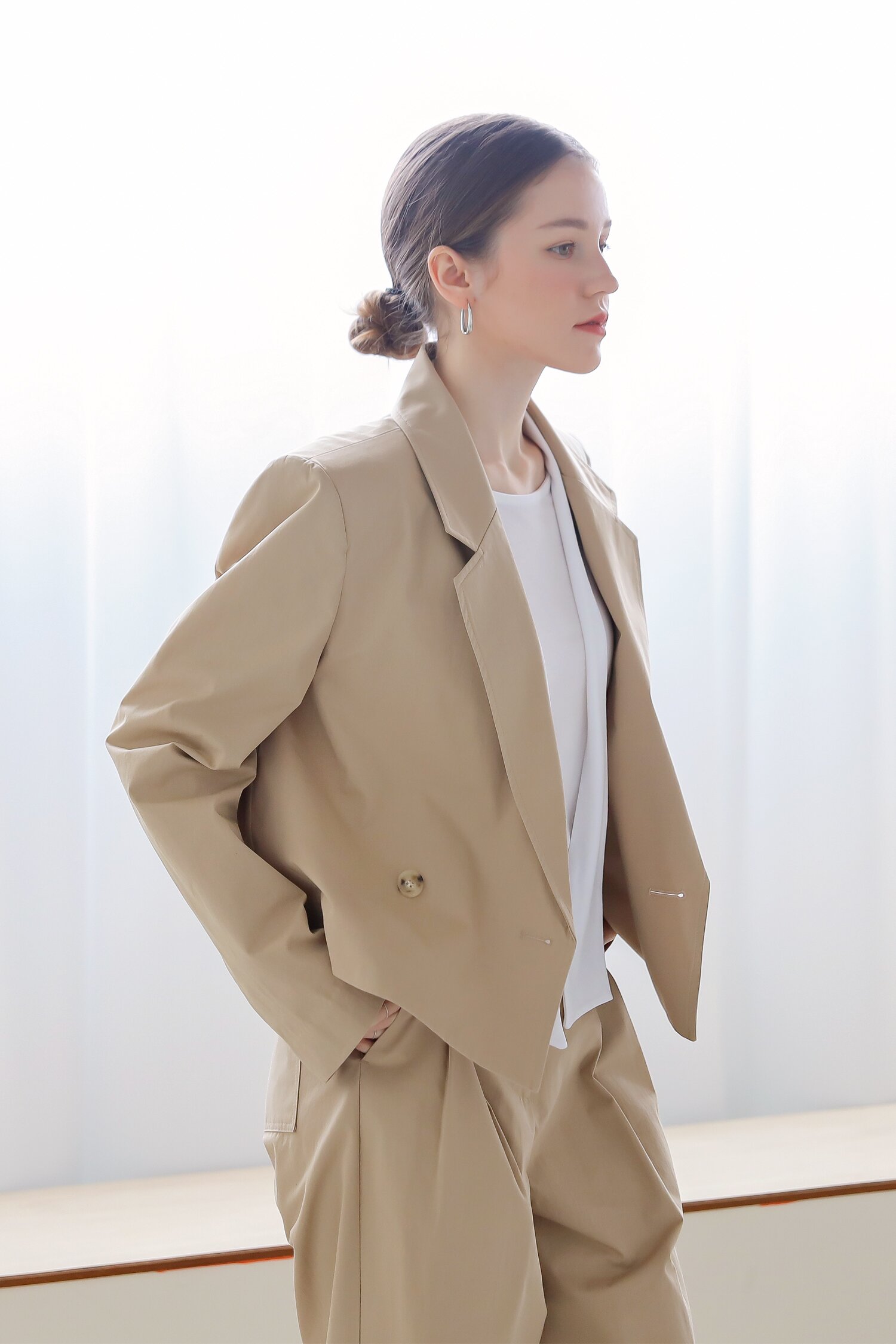 코튼 크롭 더블 자켓