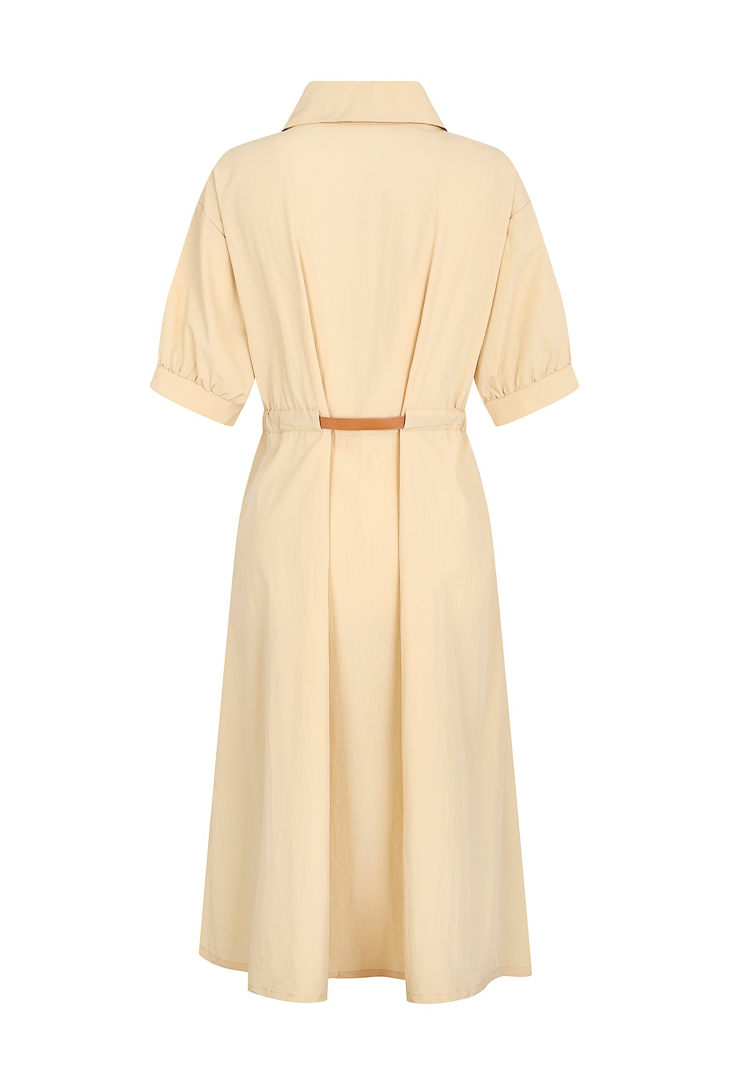 벌룬 슬리브 슬릿 칼라 원피스 (BEIGE)