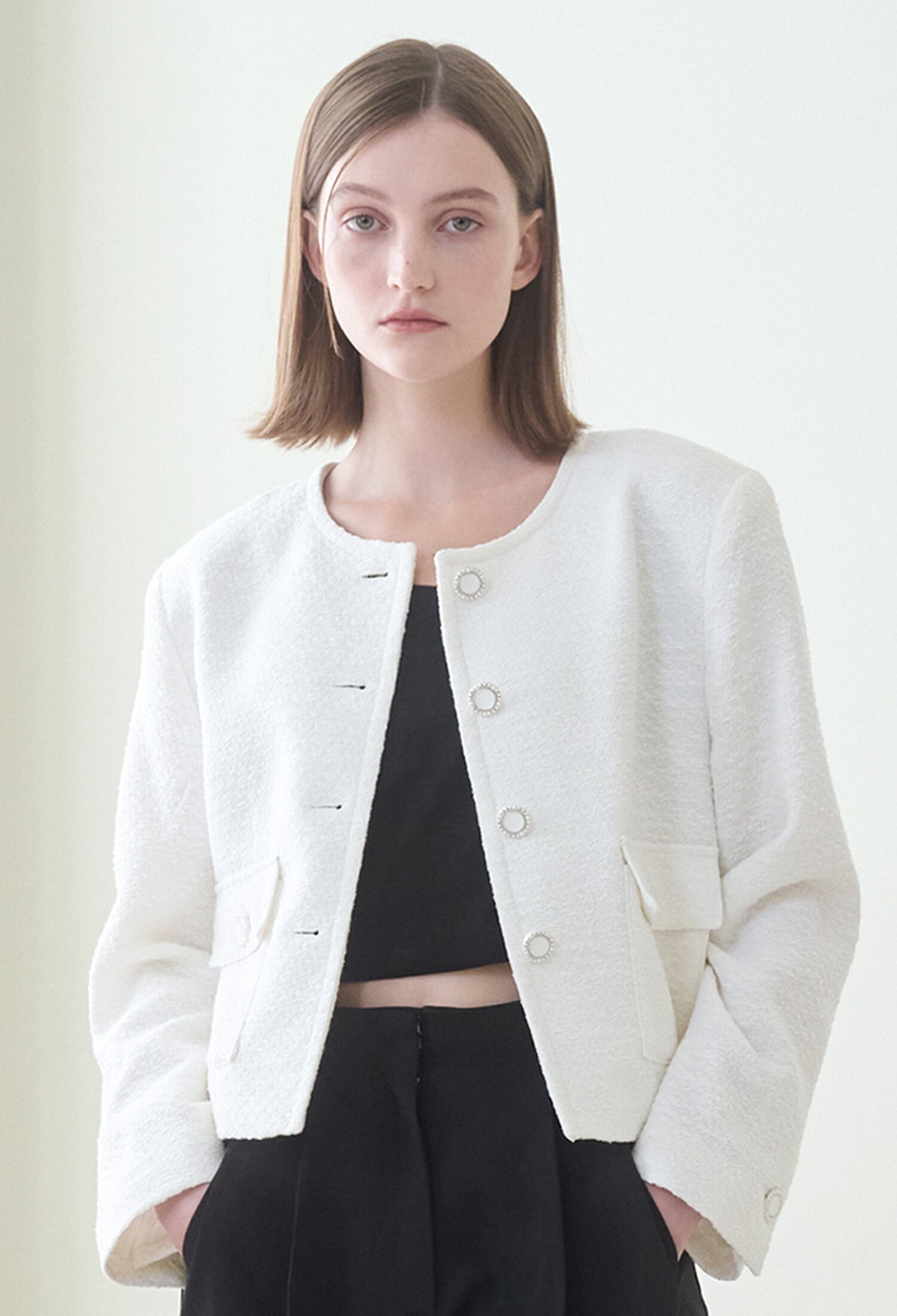 Tweed Crop Jacket-White