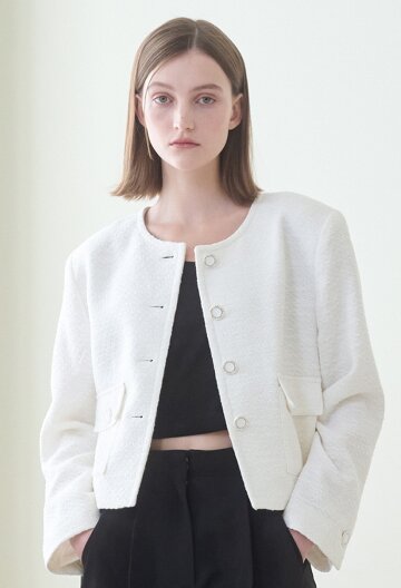 Tweed Crop Jacket-White