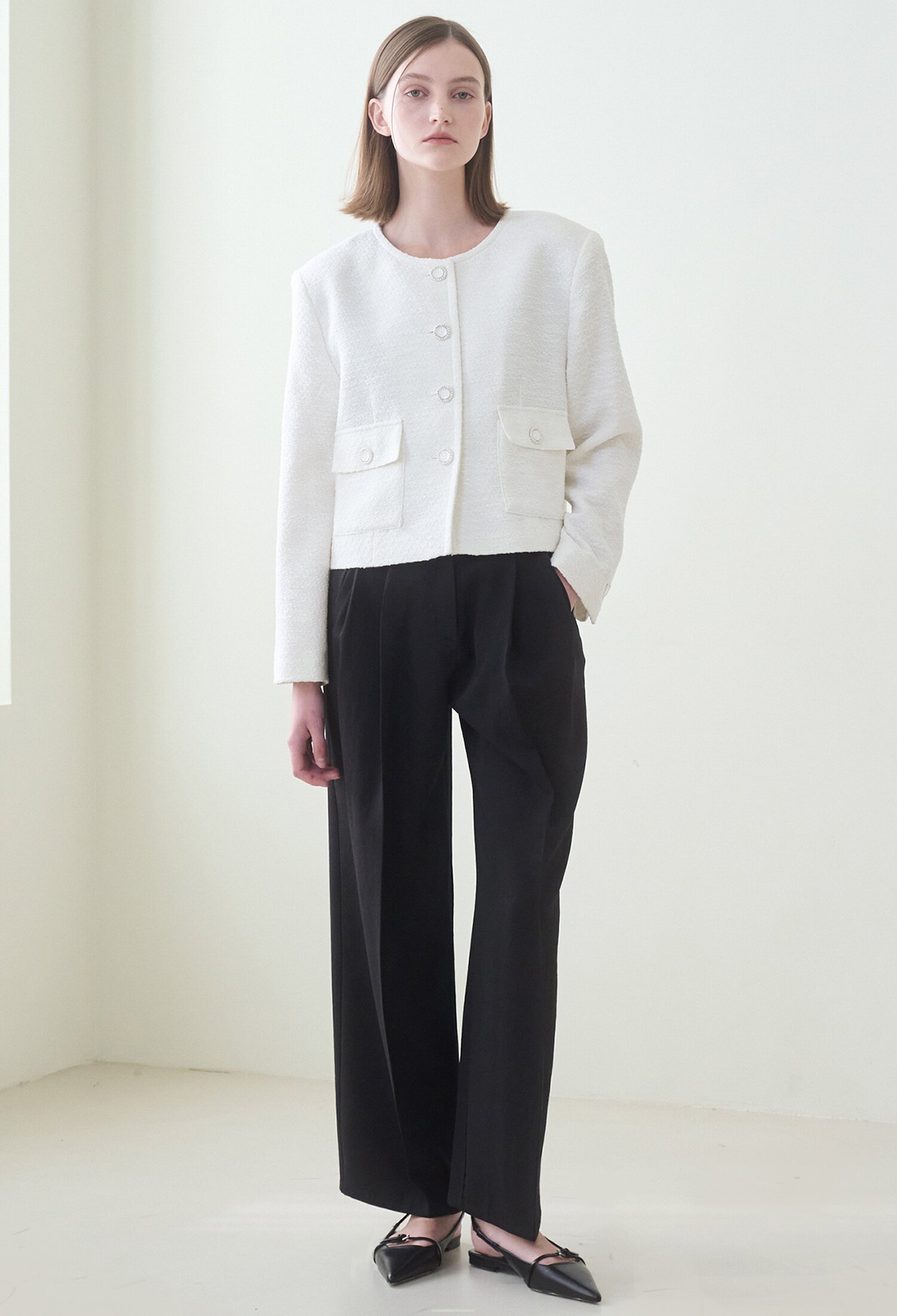 Tweed Crop Jacket-White