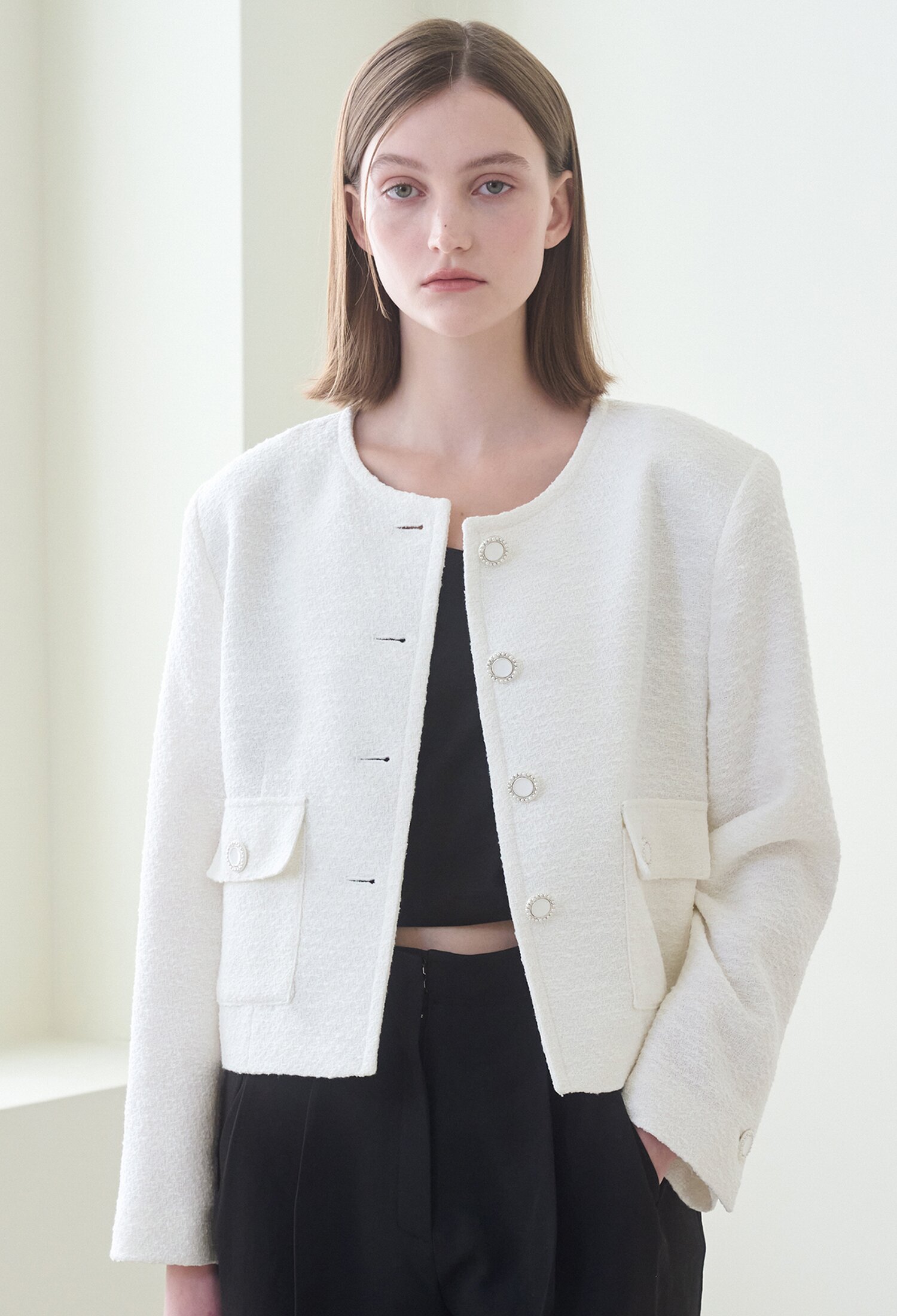 Tweed Crop Jacket-White