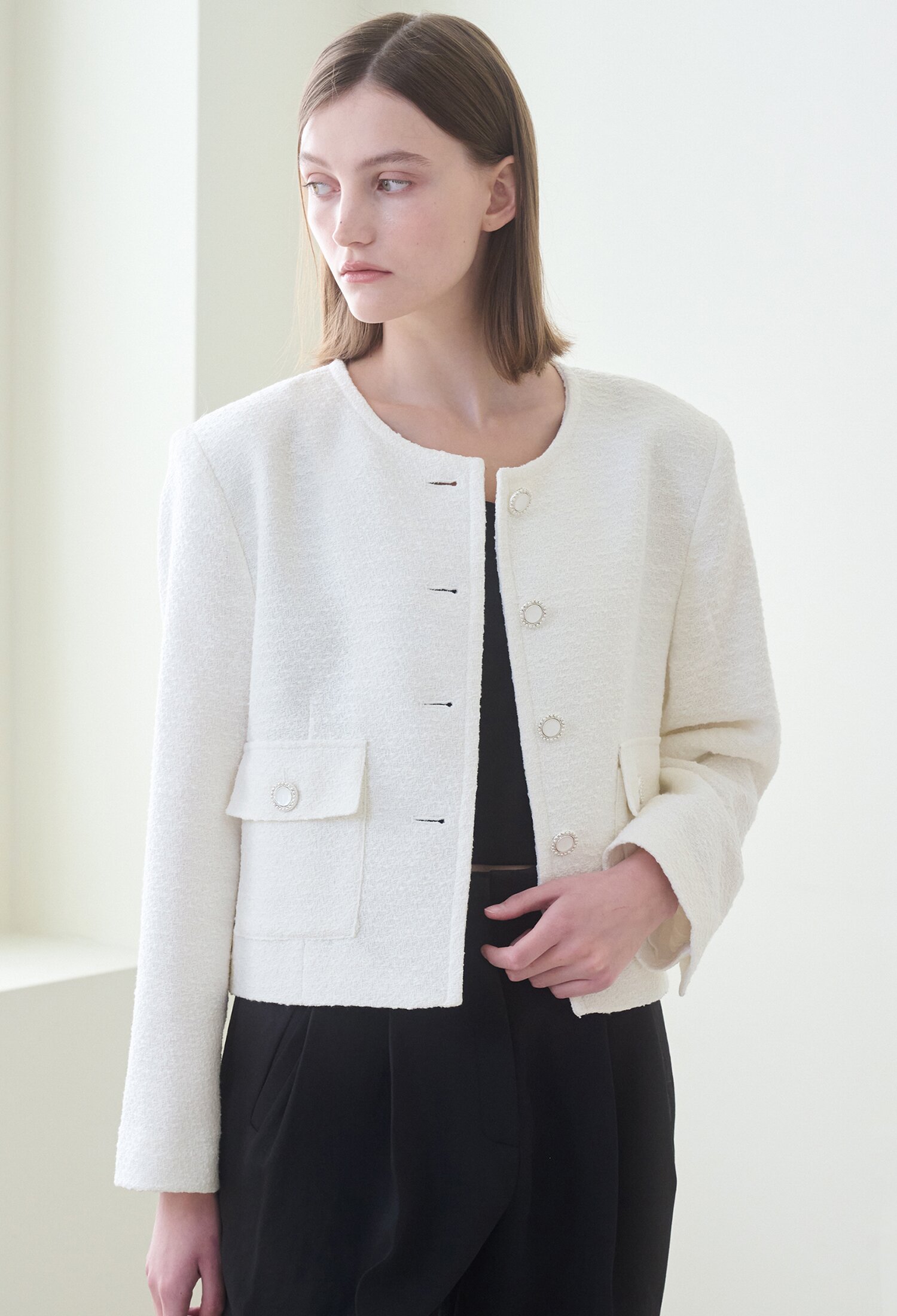 Tweed Crop Jacket-White