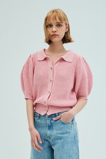 Love Button Collar Cardigan_Pink