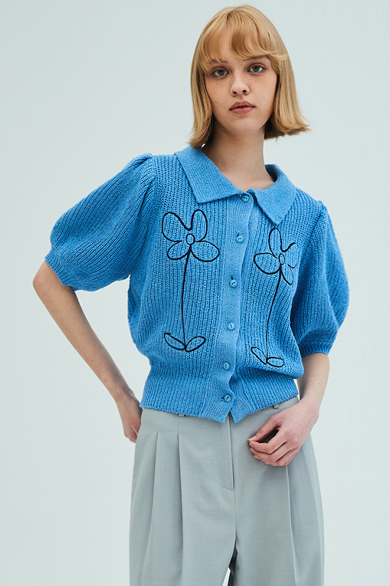 Flower Dance Collar Cardigan_Blue