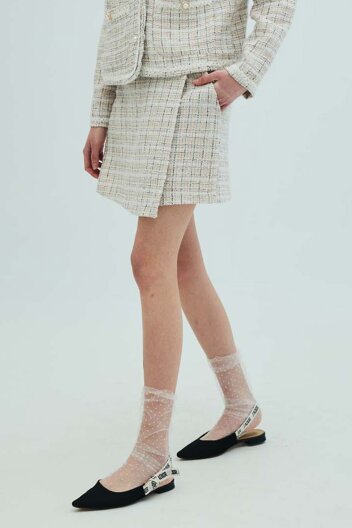 Check Tweed Wrap Shorts_Ivory