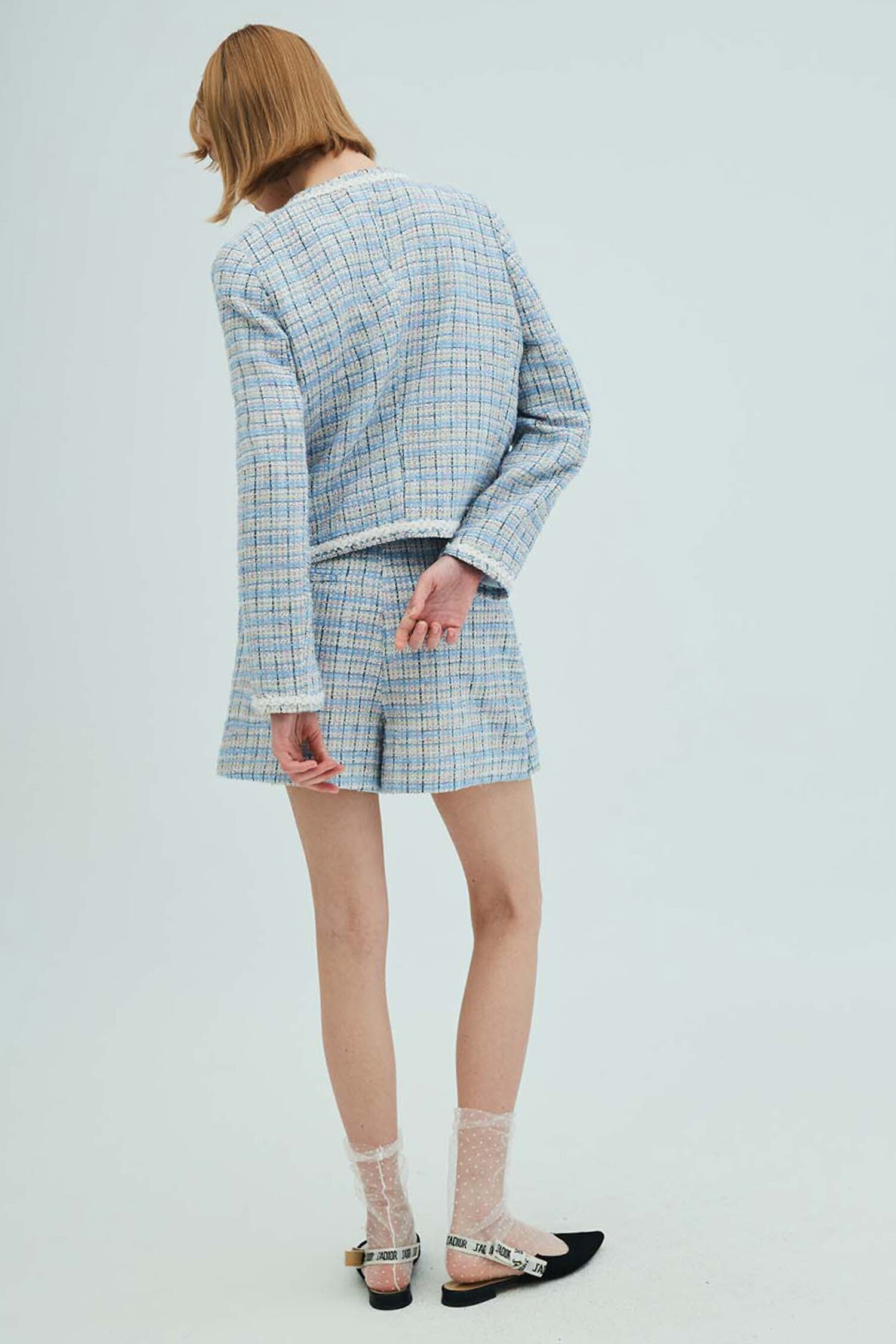 Check Tweed Wrap Shorts_Blue