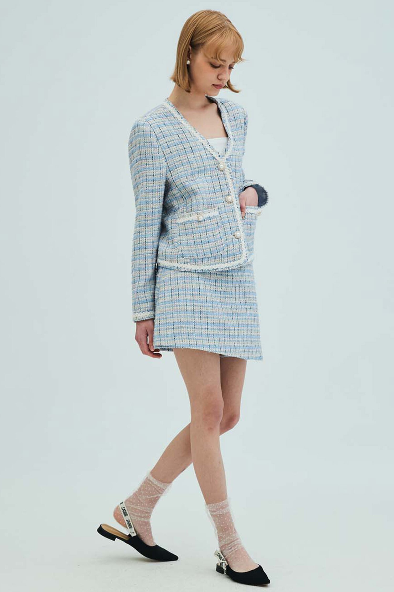Check Tweed Wrap Shorts_Blue