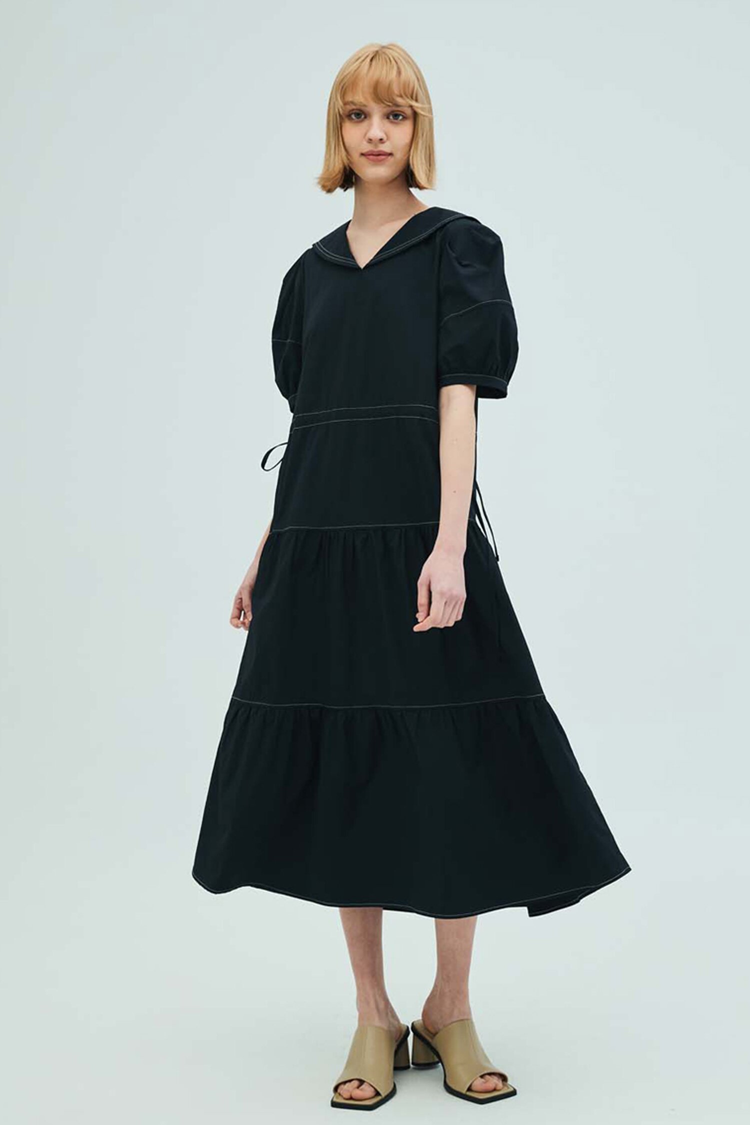 Sailor Collar Tiered Maxi Dress_Navy
