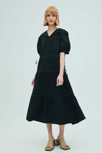 Sailor Collar Tiered Maxi Dress_Navy