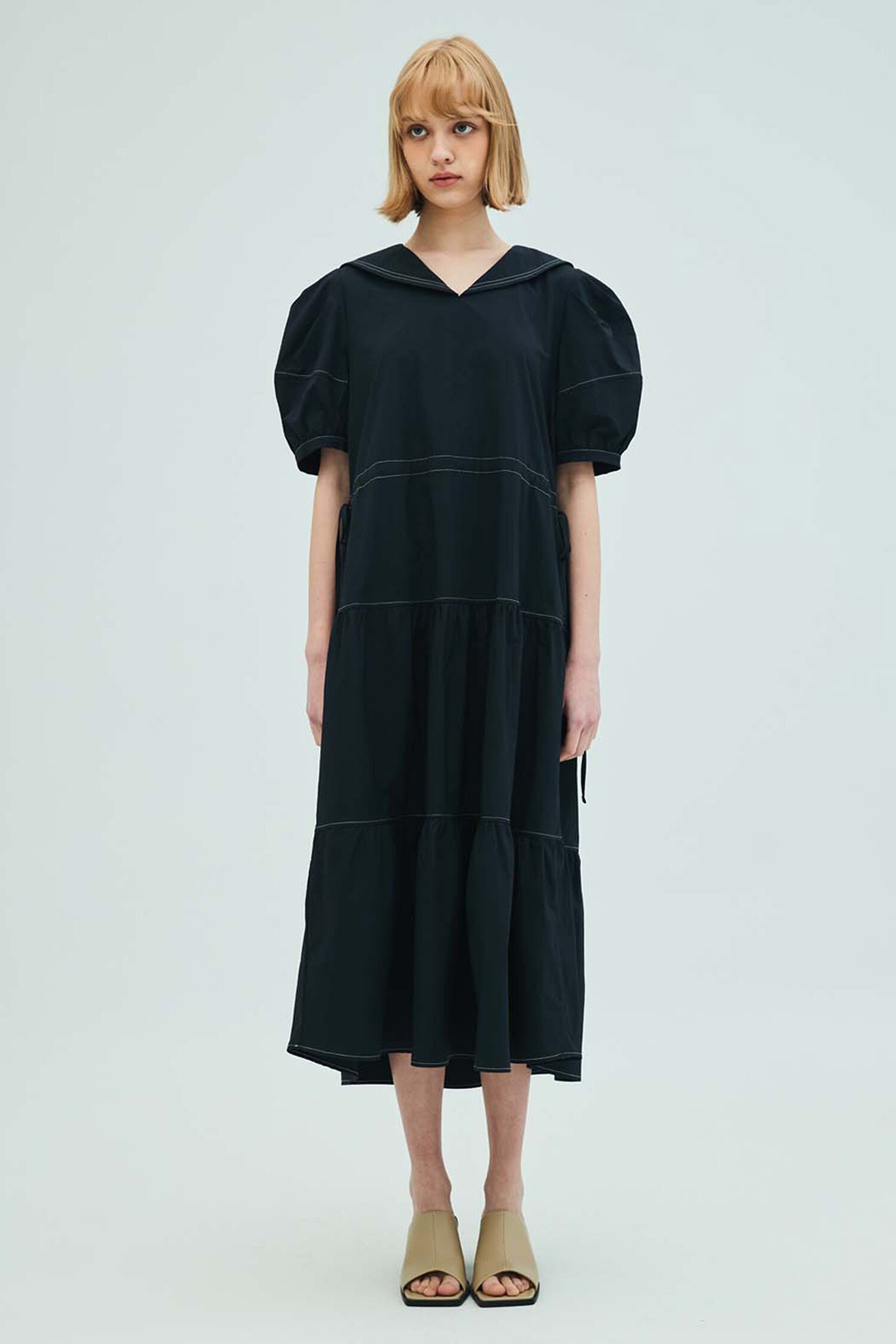 Sailor Collar Tiered Maxi Dress_Navy