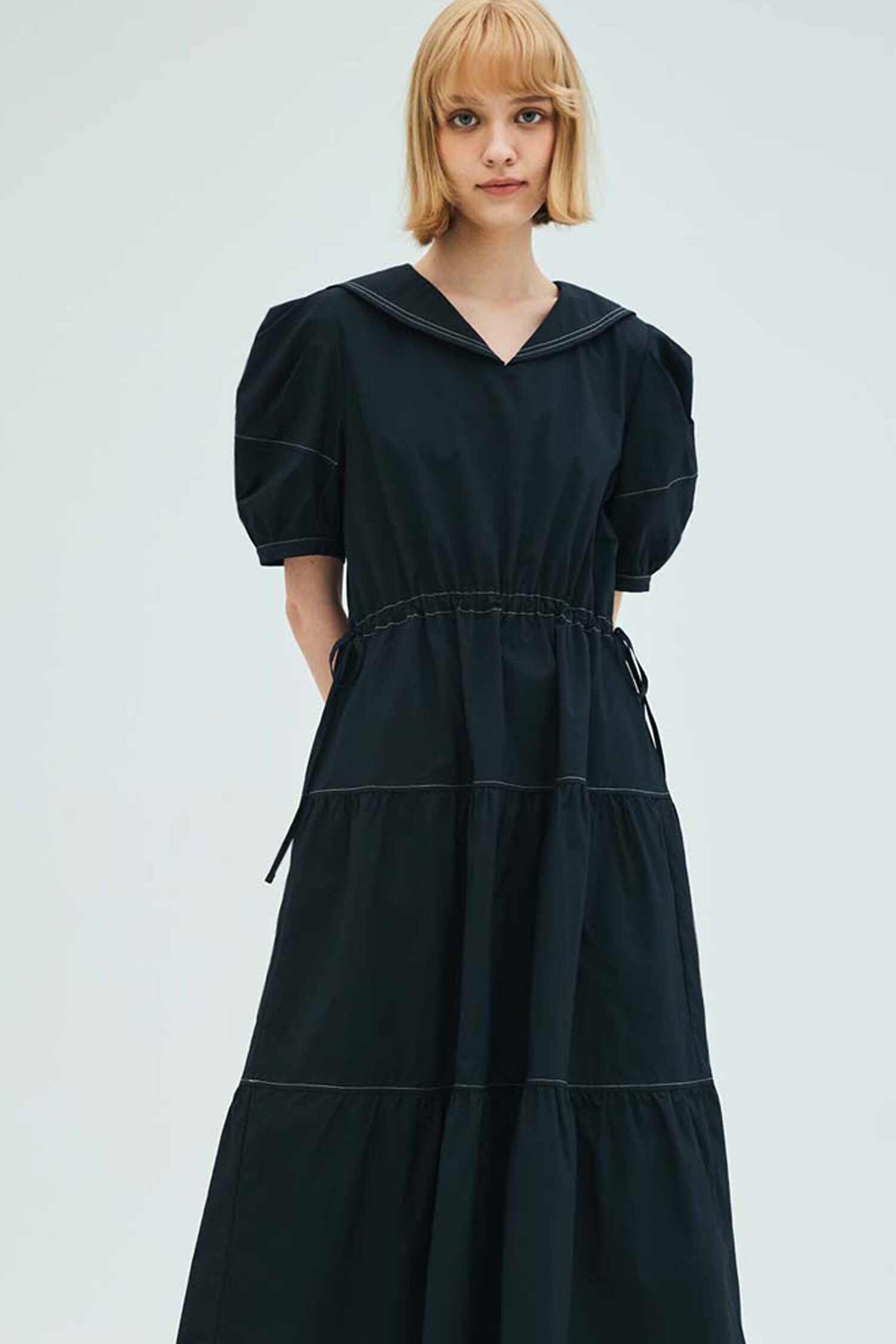 Sailor Collar Tiered Maxi Dress_Navy