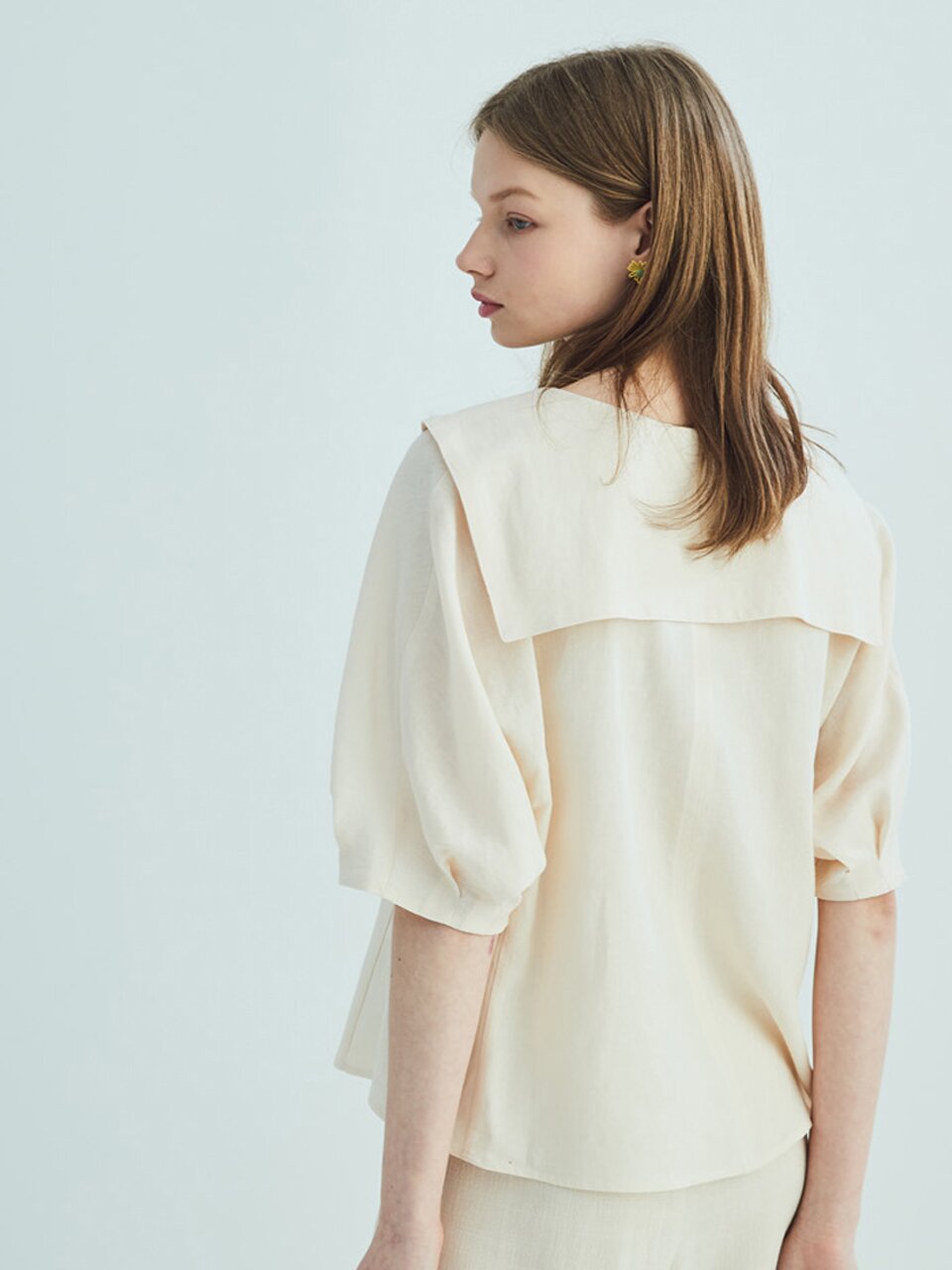 SAILOR COLLAR LINEN PUFF SLEEVE BLOUSE_BEIGE