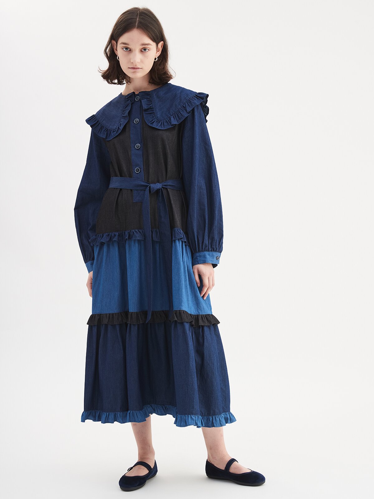 COLOR CONTRAST DENIM DRESS
