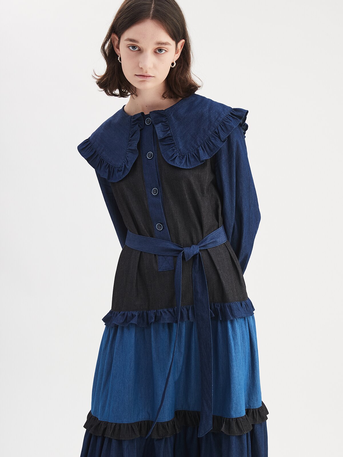 COLOR CONTRAST DENIM DRESS