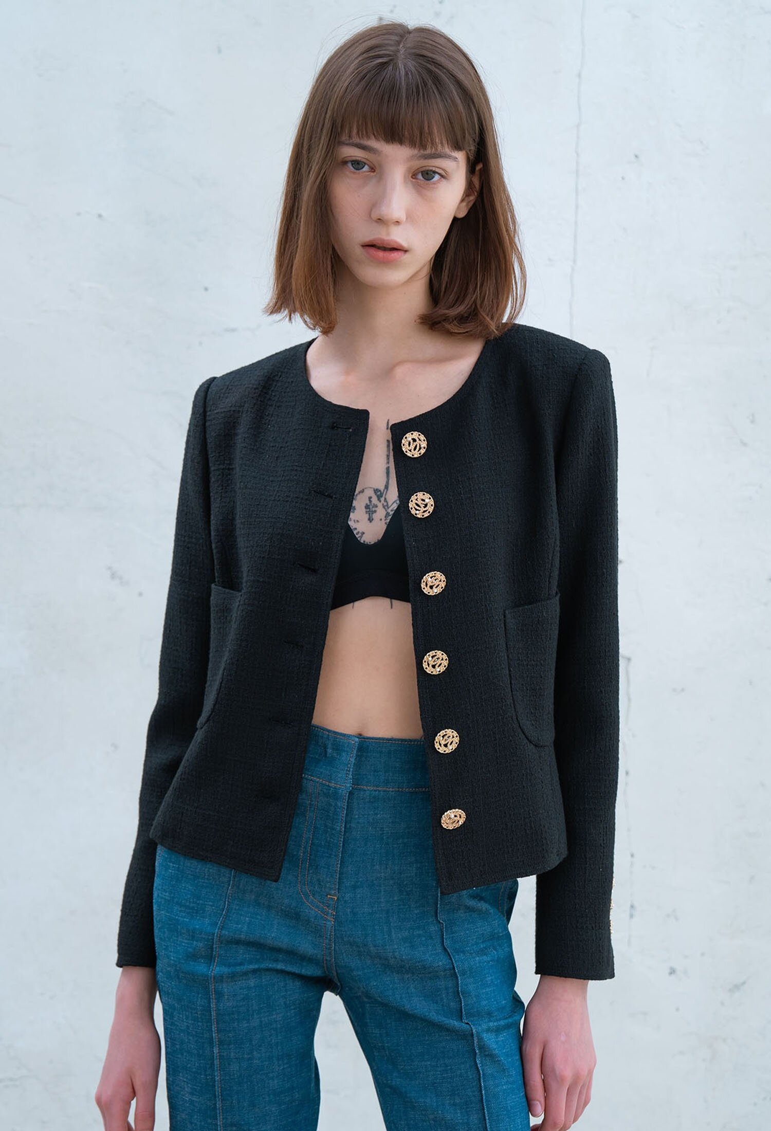 TWEED LINEN JACKET BLACK