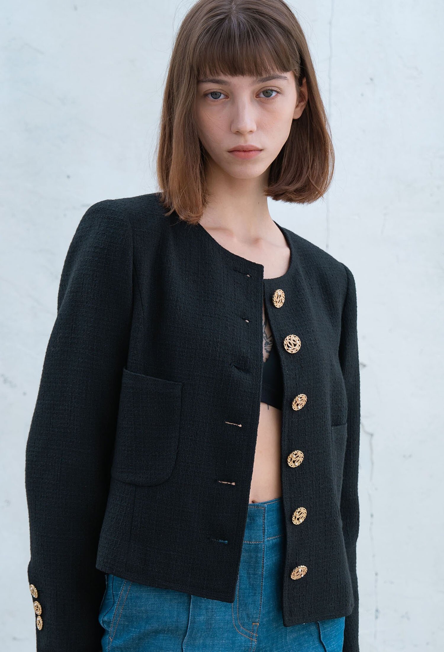 TWEED LINEN JACKET BLACK