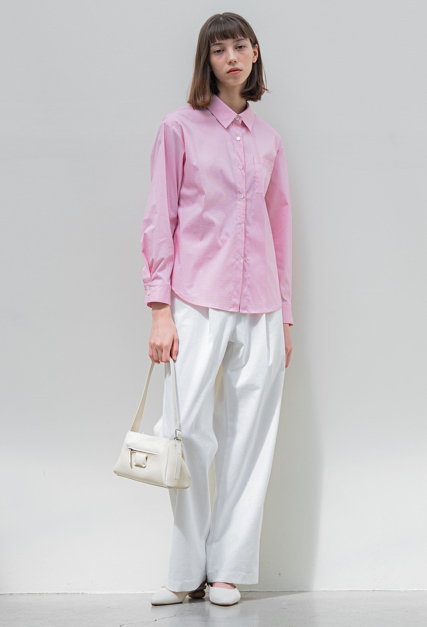 CLASSY STRIPE LOGO SHIRT PINK