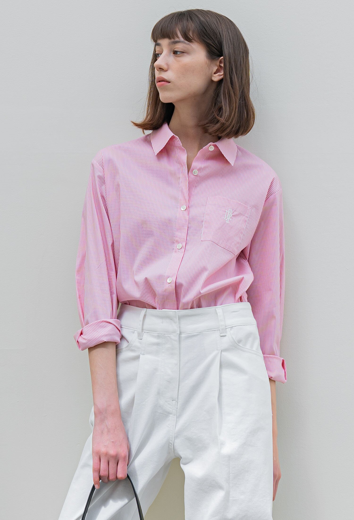 CLASSY STRIPE LOGO SHIRT PINK