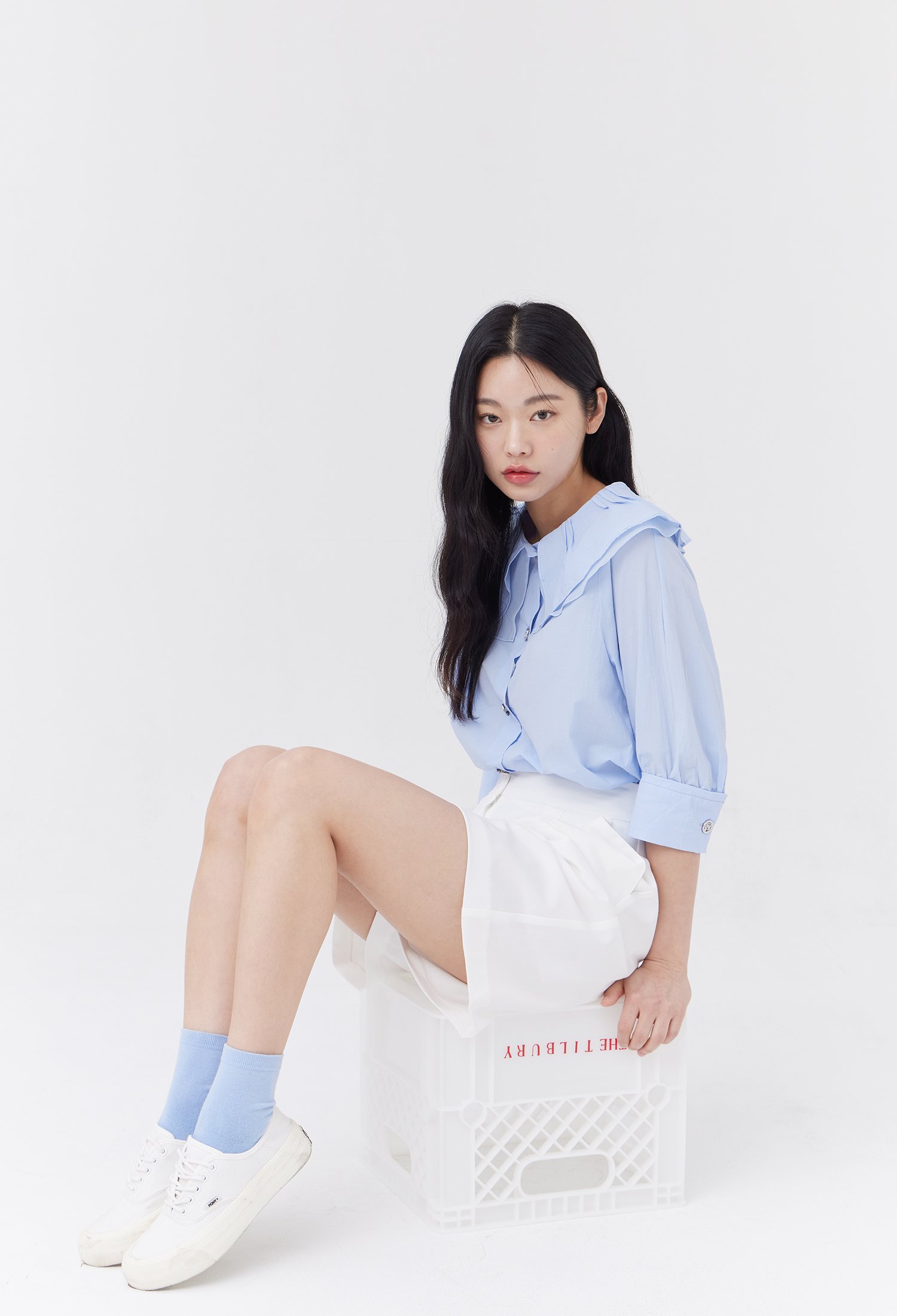 더블 칼라 오버핏 블라우스 (SKY)