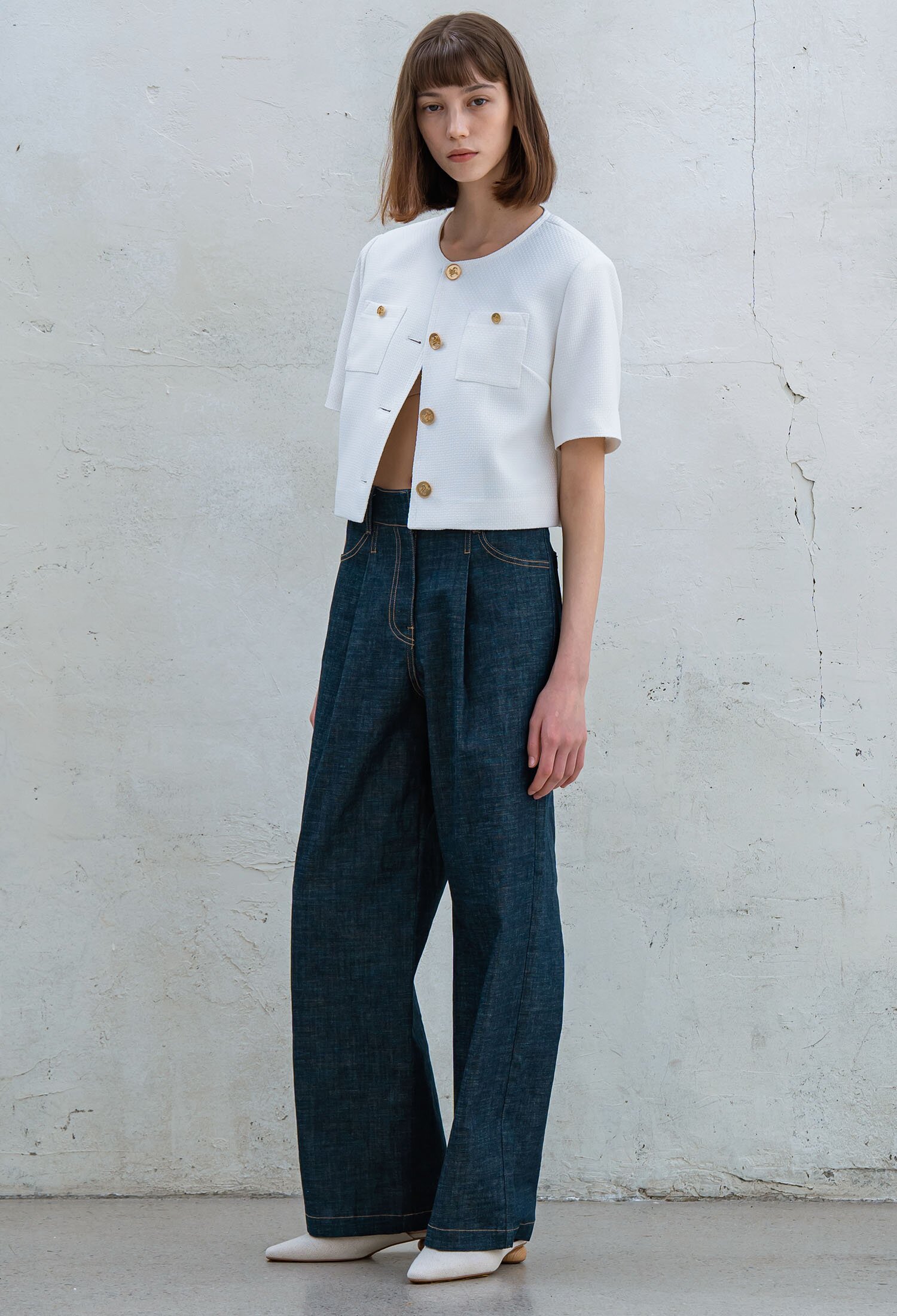 WIDE ONE TUCK RAW DENIM