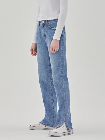 DENIM STRAIGHT SLIT LONG PANTS INDIGO